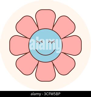 Grooviger Aufkleber Mit Happy Flower Stock Vektor