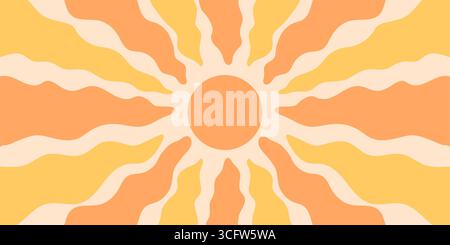 Retro Groovy Sun Burst Mit Welligem Sonnenschein Stock Vektor