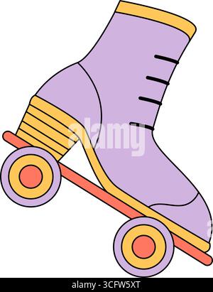 Retro Groovy Lila Rollschuhlaufen Cartoon Stock Vektor