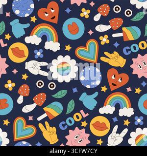 Grooviges Retro Nahtloses Funky Farbenfrohes Muster Stock Vektor