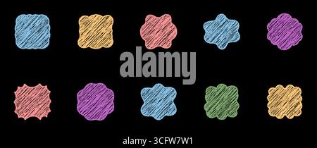 Set Mit Groovigen Kreidekreiden Mit Schraffiniertem Rechteckrahmen Stock Vektor