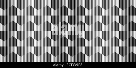 Vertikales, gerades Streifenmuster. Parallele schwarze und weiße Linien im Hintergrund mit optischer Zickzack-Illusion. Tapete mit dynamischem abstraktem Muster. Monochromer Rippeleffekt. Vektorgrafik. Stock Vektor