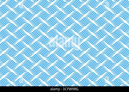 Wellige Formen im Hintergrund. Wiederholte blaue Kurven. Wasserdruck. Meer, Meer, See oder Fluss. Pool Aqua Textur. Maritimes Ornament. Hintergrundbild mit Sommermotiv. Illustration der Vektorabwicklung. Stock Vektor