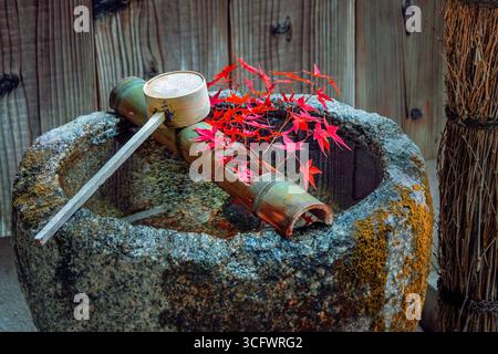 Malerischer Blick auf den Enko-JI-Tempel mit wunderschönem Laub im Herbst in Kyoto, Japan Stockfoto