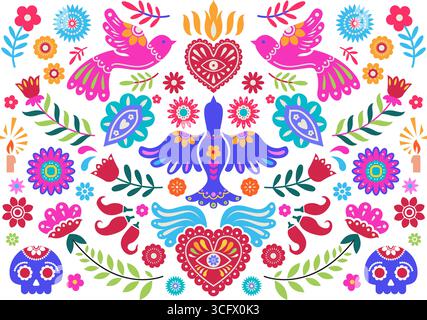 Mexikanischer Folk bunter Kompositionsvektor Stock Vektor