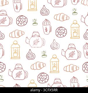 Handgezeichnetes wunderschönes, kuscheliges, nahtloses Herbstmuster Stock Vektor