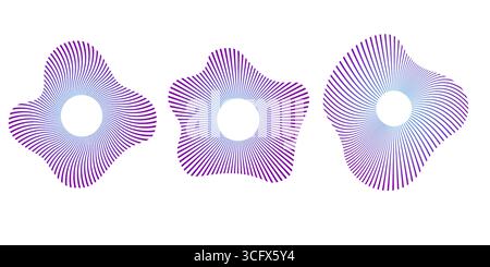 Symbole für konzentrische Welligkeit festgelegt. Unterbrochene Kreislinien, die Geräusche, Vibrationen, Echolot, Lautsprecher, Equalizer darstellen und Ultraschall-Echo-Symbole für Stock Vektor