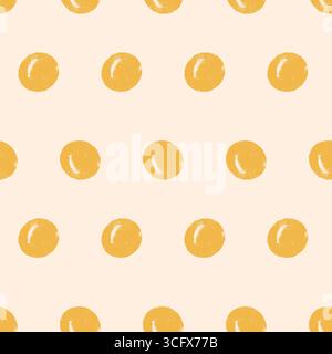 Das nahtlose, groovige Muster mit Punktmuster. Buntstift gelb und beige abgerundet endlicher Hintergrund. Naive einfache Dot Repeat Cover. Kreisförmiges, durchgehendes Ornament. Ve Stock Vektor