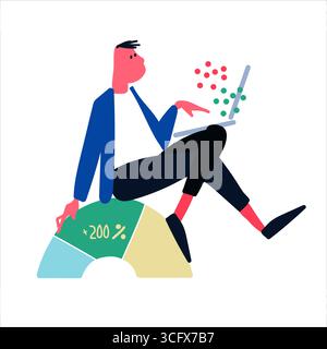 Geld auf den Finanzmärkten verdienen Konzept. Werbung für Online-Handelsplattformen. Vektorillustration, flache Ausführung Stock Vektor