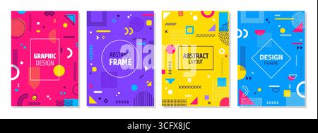Abstrakte Geschäftsposter mit geometrischen Memphis-Mustern moderner Formen, Vektordeckvorlagen. Memphis Poster-Layouts mit geometrischen Figuren oder minimalem Farbmuster für das Cover-Design Stock Vektor