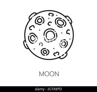 Liniengalaxie oder Weltraumsymbol des Mondplaneten für Astronomie und Kosmos, Vektorsymbol. Mond Planet Line Icon mit Kratern, Sonnensystem oder Galaxie astronomischen Objekt im Weltraum für Mondforschung Stock Vektor
