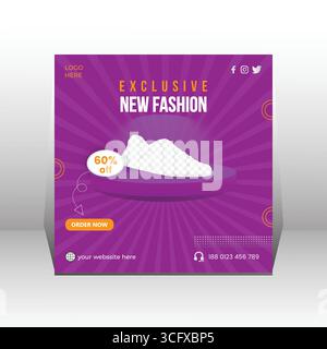 Stylische weiße Sneaker-Werbespot wirbt für neue Mode mit 50 % Rabatt Stock Vektor