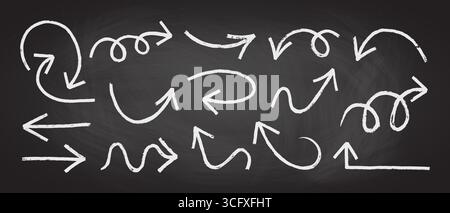 Kreide oder Kohle rustikale schmutzige Grunge Doodle Linie Pfeil Vektor Illustration Set. Stock Vektor