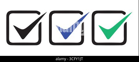 Einfache Kontrollkästchen-Symbole in verschiedenen Farben für die Vektorabbildung der Benutzeroberfläche Stock Vektor