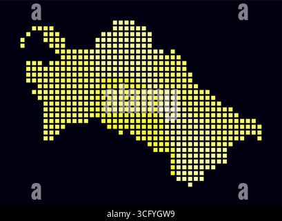 Turkmenistan gepunktete Karte. Digitale Landkarte des Landes auf dunklem Hintergrund. Turkmenistan-Form mit quadratischen Punkten. Farbige Punkte. Stock Vektor