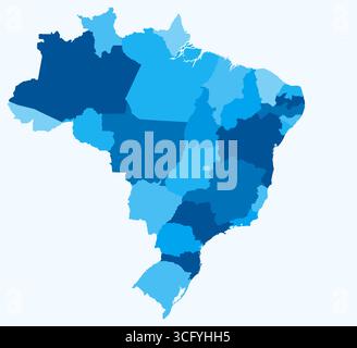 Karte von Brasilien mit staaten. Nur eine einfache Ländergrenzkarte mit staatlicher Teilung. Hellblaue Farbpalette. Stock Vektor