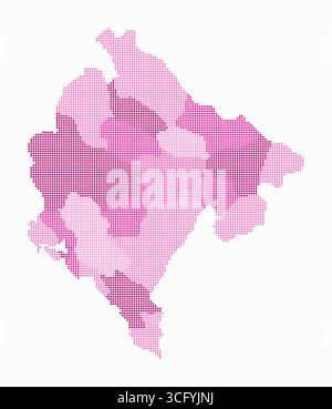 Montenegro gepunktete Karte. Digitale Landkarte des Landes auf weißem Hintergrund. Montenegrinische Form mit Kreispunkten. Farbige Punkte. Stock Vektor