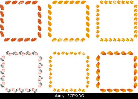 Rechteckiger Rahmen für Herbst. Eichen- und Ahornblätter und rowan-Beerenzweig. Kränze auf transparentem Hintergrund. Stock Vektor