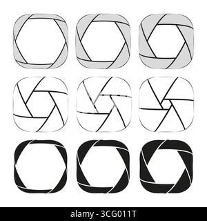 Symbol für Kamerablende. Blendensymbol. Grafik des Fotoobjektivs. Abbildung des Vektorkreises. EPS 10. Stock Vektor