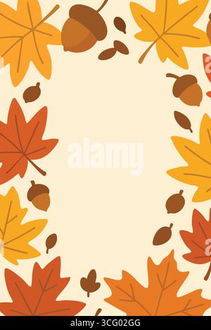 Eine gemütliche Herbstkante aus Ahorn- und Eichenblättern mit verstreuten Eicheln, die eine weiche Kante um ein leeres Zentrum bilden. Stock Vektor