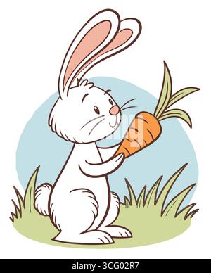 Niedlicher Karikaturhase, Der Karotten-Illustration Hält Stock Vektor