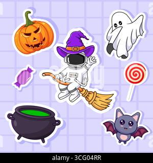 Aufkleber Pack Von Halloween Thema Vektor Illustration Cartoon Design Stock Vektor