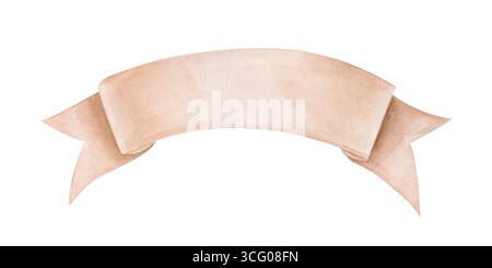 Handgemaltes, wellenförmiges Bannerband mit Platz für Text. Fahnenband in Abendrosa Farben. Platzhalterabbildung auf isoliertem Hintergrund. Stockfoto