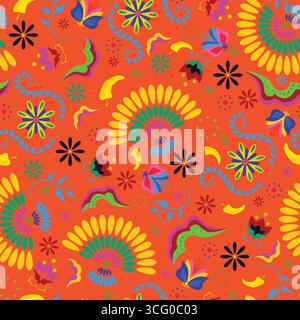 Blumenmuster für den Hispanic Heritage Month, Cinco de Mayo, mexikanische feste. Stock Vektor