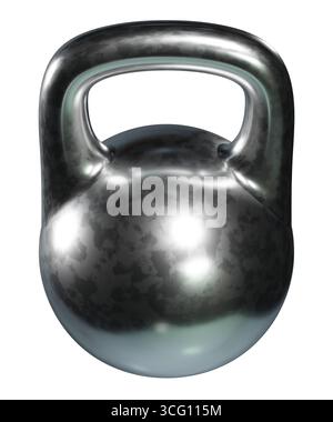 Olympische Kettlebell, leere schwere gusseiserne Powerlifting-Ausrüstung, isoliert auf weißem Hintergrund. 3D-Abbildung Stockfoto