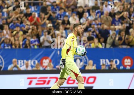 Montreal, Ciudad de Mexico, Kanada. August 2025. Thomas Gillier #31 reagiert am 28. Spieltag des Major League Soccer Turniers zwischen CF Montreal und Austin FC im Saputo Stadium. Am 23. August 2025 in Montreal, Kanada. (Credit Image: © Horacio Zamora Rios/eyepix via ZUMA Press Wire) NUR REDAKTIONELLE VERWENDUNG! Nicht für kommerzielle ZWECKE! Stockfoto