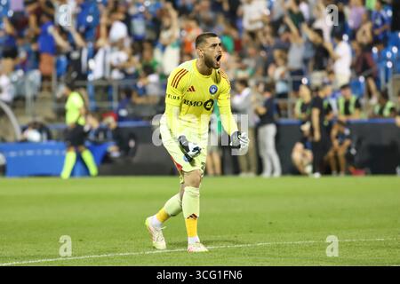 Montreal, Ciudad de Mexico, Kanada. August 2025. Thomas Gillier #31 reagiert am 28. Spieltag des Major League Soccer Turniers zwischen CF Montreal und Austin FC im Saputo Stadium. Am 23. August 2025 in Montreal, Kanada. (Credit Image: © Horacio Zamora Rios/eyepix via ZUMA Press Wire) NUR REDAKTIONELLE VERWENDUNG! Nicht für kommerzielle ZWECKE! Stockfoto