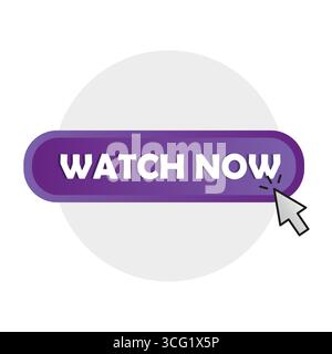 Schaltfläche „jetzt ansehen“. Mauszeiger. Violetter Aufruf zum Handeln. Vektor-Webschnittstelle. Stock Vektor