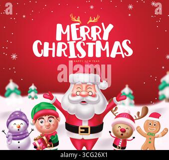 Niedlicher Weihnachts-Clipart mit Santa, Elf, Schneemann, Rentier und Lebkuchen Stock Vektor