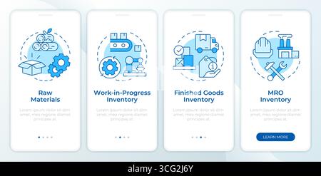 Arten des blauen Bildschirms für die Onboarding-mobile App für Lagerbestandsarten Stock Vektor