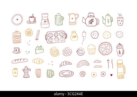 Handgezeichnetes skurriles Herbstbäckerei Clipart Set Stock Vektor