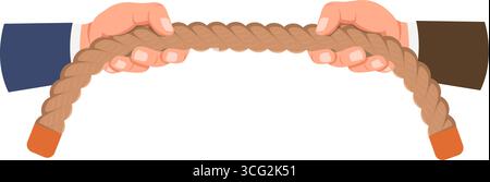 Die Hände von Geschäftsleuten sind am Tauziehen des Krieges beteiligt. Arme ziehen das Seil mit Mühe. Rivalität der Menschen. Karriereherausforderung. Kämpfen Sie für Führung oder Erfolg. Vektor Stock Vektor