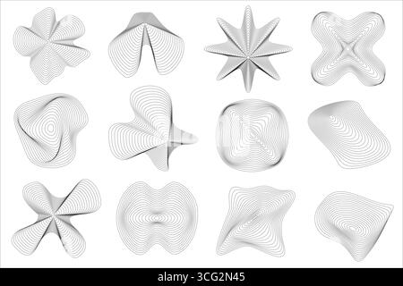 Abstrakte topographische Muster-organische Formen. Gewellte konzentrische Kreise auf weißem Hintergrund. Kreisförmige Flüssigkeitskontur geografische Flüssigkeitselemente. Stock Vektor