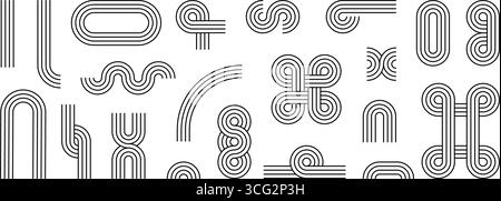 Line abstract arch set. Boho zen arch collection. Simple stroke rainbows. Geometric arc, wave and circle abstract shapes. Linear design element in Stock Vektor