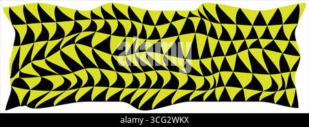 Gewellter Dreieck-Schachbretthintergrund. Geometrische Oberfläche der optischen Illusion. Retro-psychedelische OP-Art-Textur in Gelb und Schwarz. Stock Vektor