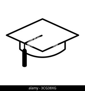 Vektorillustration einer einfachen Graduierungskappe mit Quaste. Das minimalistische Umrissdesign steht für Abschluss, Ausbildung, akademische Leistung und Stock Vektor