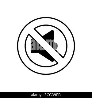 Kein Signaltonvektorsymbol. Das Design verfügt über ein solides Lautsprechersymbol in einem minimalistischen Umrisskreis und einer diagonalen Linie. Stock Vektor