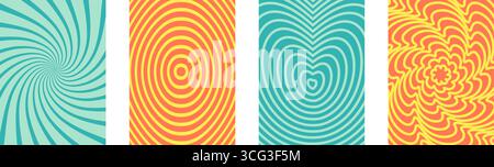 Grooviges psychedelisches Vektorkunstwerk mit verzerrten Linien im Hippie-Stil der 60er und 70er Jahre. Funky Daisy Cover Design für Y3K Hintergründe, gelb und orange Stock Vektor