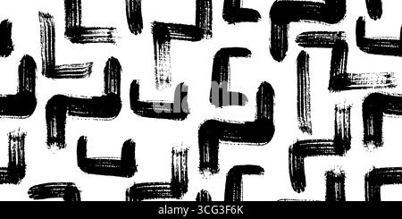 Retro-Vintage-Vektormuster mit Collage-Stil und nahtlosem Tapetendesign. Handgezeichnete Labyrinth-Formen, unregelmäßiges geometrisches Gewebe, zufällige, verschmierte Texturen Stock Vektor