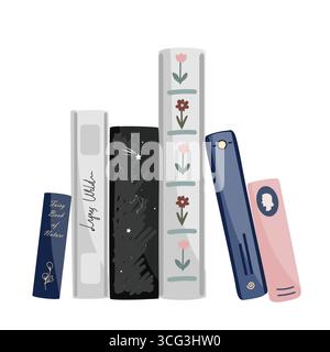 Stehende Vintage-Bücher Komposition isoliert auf weißem Hintergrund. Vektorabbildung Stock Vektor