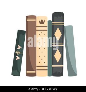 Stehende Vintage-Bücher Komposition isoliert auf weißem Hintergrund. Vektorabbildung. Stock Vektor