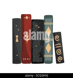 Stehende Vintage-Bücher Komposition isoliert auf weißem Hintergrund. Vektorabbildung Stock Vektor