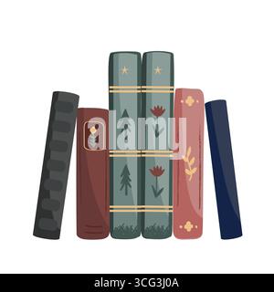 Stehende Vintage-Bücher Komposition isoliert auf weißem Hintergrund. Vektorabbildung Stock Vektor