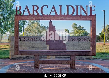 Barcaldine, Queensland, Australien - August 2025: tropic of capricorn Marker, Touristenattraktion Wahrzeichen Stockfoto