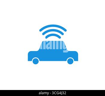 Selbstfahrendes Auto mit drahtlosem Signal, das KI-Navigation, autonome Fahrzeuge und intelligente Mobilität symbolisiert. Perfekt für Technologie, Automobil und Navigation Stock Vektor