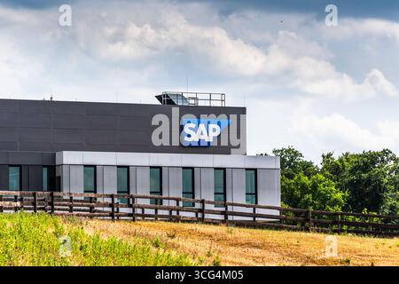 Walldorf, BW, Deutschland, 01.06.2025: Aufbau des globalen Softwareunternehmens SAP SE am Hauptsitz in Walldorf Stockfoto